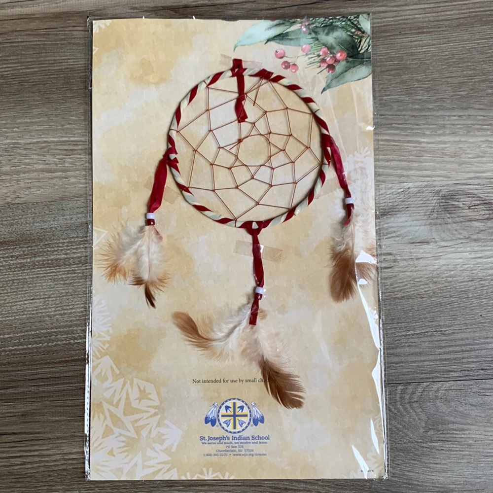 Red White Dreamcatcher with Feathers Native American Bohemian Dream Catcher